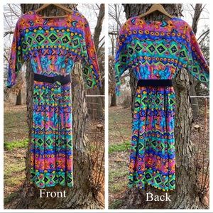 SABINO vintage 1980’s midi dress bright colors, 14